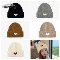 HOUMENG ทำด้วยผ้าขนสัตว์ หมวก skullies beanies รัก รูปหัวใจ งานปัก แฟชั่นสำหรับผู้หญิง หมวกกะโหลกศีรษะ สำหรับผู้หญิง