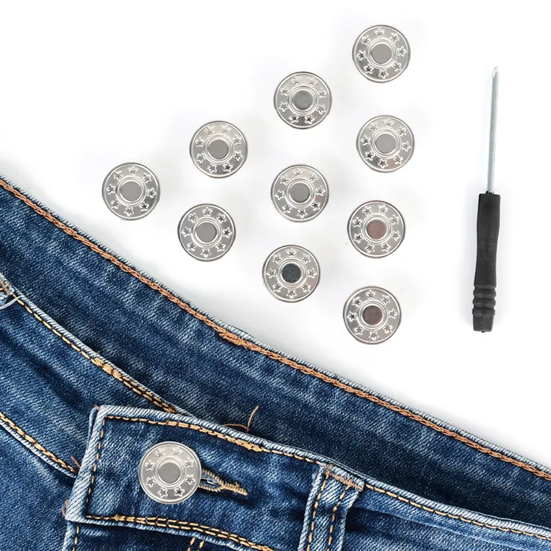 10Pcs Metal Jeans Buttons 17mm Replacement No-Sewing Screw Button Repair  Kit Nailless Removable Jean Buckles Clothing Pants Pins