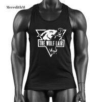 MeredithM Triangles And Wolves Pattern Printed Mens Vest Combed Cotton Top For Fitness