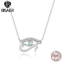 BISAER 925 Sterling Silver Necklace Ancient Egypt Eye of Horus Pendant Chain Plated Platinum for Women Party Fine Jewelry Gift Fashion Chain Necklaces