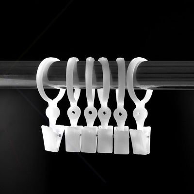 ☋✳❂ 10pcs White Curtain Rod Clips Hanging Curtain Rings Plastic Clamps Portable Drapes Hook Window Accessories