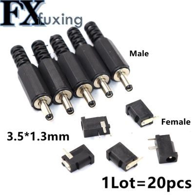 20Pcs DC-002 3.5*1.3 1A 30V Black DC Power Jack Socket Connector DC002 3.5*1.3mm 1.3 Female Mini  Socket 3.5x1.3 mm DC Male Plug  Wires Leads Adapters