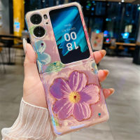 กรณีพับสำหรับ OPPO Find N2เคสฝาพับบลูเรย์เพ้นท์ลายจุดเพ้นท์ลายดอกไม้ภาพสีน้ำมันกรอบซิลิโคนแฟชั่นกันตก