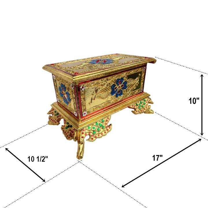 กล่องไม้แกะสลัก-กล่องไม้-กล่องสมบัติ-17-นิ้ว-เรียกทรัพย์-เงินไหลมา-ทำจากไม้-ลงทอง-ประดับกระจกสี-งานแฮนเมด-บ้านถวาย