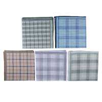 Online-Home 5 ชิ้นผู้ชายผ้าฝ้าย 100% plaids ตรวจสอบพิมพ์ผ้าเช็ดหน้าพ็อกเก็ตสแควร์ผ้าเช็ดหน้า