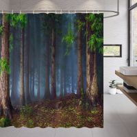 3D Digital Printing Resistant Waterproof Bathroom Shower Curtain Outdoor Scenic Shower Curtain Plant Landscape Forest Waterfall Red Leaf Garden Scene Art Fabric Bath Curtains Bathroom Decor Set