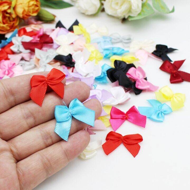 50Pcs Mixed Color Satin Ribbon Bows 1 Inch Hand Bow-knot Tie Small Bows for  Crafts DIY Christmas Wedding Party Decor Accessories