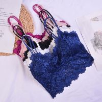 Sexy Underwear V-Neck Floral Lace Vest Sleeveless Crop Tops Wire Free Lingerie Casual Underwear Strap Padded Bras