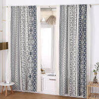 Boho Style Geometry Floral Da Vintage Cotton Linen Window Curtain Navy Blue Baroque Drape for Bedroom Home Bedroom Decor