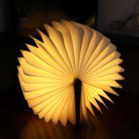 ◆ Creative Folding Book Light Touch Lamp Night Paper New Year Gift LED Wood Grain Walnut White Maple Bedside Desk For Girls Atmosp