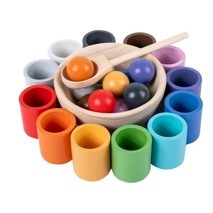 Toddler Color Sorting Toys Wooden Sorting Ball Color Toys with Color