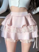 【CC】◈☈  Kawaii Pink Ruffle Skirt Fairycore Double-layer Waist Bandage Short Skirts