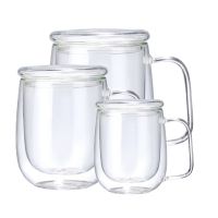 3 Pcs of 250-450ML Heat-Resistant Double-Layer Tea Cup Beer Coffee Handmade Cold Drink Transparent Drinking Set