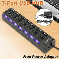 New 7 Ports LED USB 2.0 Adapter Hub Power on/off Switch For PC Laptop springere