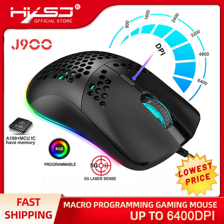 HXSJ J900 Wired Gaming Mouse RGB Programmable Gaming Mouse with 6