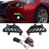 สัญญาณไฟและรีเลย์ไฟหรี่เลี้ยวแบบไดนามิก12V LED Lampu Jalan กลางวัน DRL สำหรับ Mazda 3 Axela 2014 2015 2016