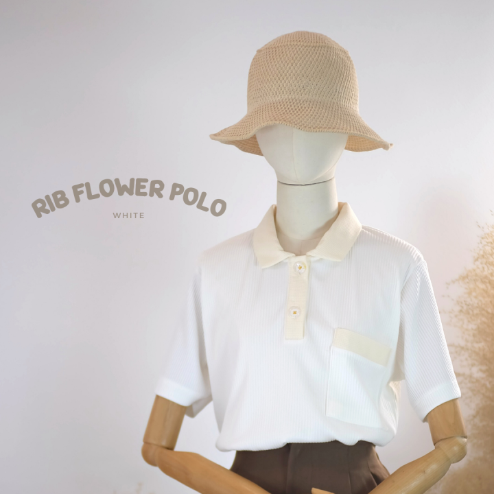 rib-flower-polo-เสื้อโปโลปกทูโทน-กระดุมดอกไม้