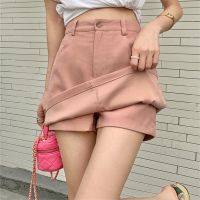 COD ❏✜◊ qafh47 2 Colors S-3XL Womens solid color high-waist A-line short skirt summer new slim sexy fashion anti-glare hip skirt粉色半身裙女夏季2022新款工装风高腰显瘦别致防走光包臀A字短裙