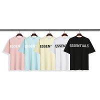 เสื้อคู่รักแขนสั้นตัวหนังสือ,เสื้อยืดแฟชั่นแนวอเมริกัน Fear Of God Essentials มีสองเส้นสะท้อนแสงสำหรับผู้ชายและผู้หญิง