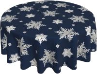 Blue Christmas Snowflake Tablecloth Round Table Cover Washable Polyester Table Cloth for Kitchen Party Picnic Dining Decor 60in