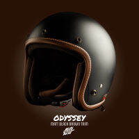 MOTOTWIST หมวกกันน็อคแบรนด์ไทยงานคุณภาพ รุ่น ODYSSEY สีดำด้าน น้ำตาลเดินด้าย ไซส์ S-XXL