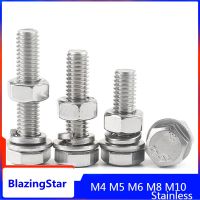 304 Set Baut Segi Enam Luar Baja Tahan Karat Baut Kombinasi Pegas Pencuci Datar Besar M4 M5 M6 M8 M10 X 8Mm L 10Mm-35Mm