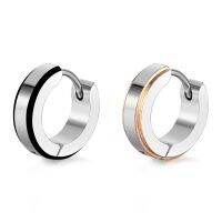 Silver Gold Color Stainless Steel Hoop Earrings For Women Men Punk Vintage Black Stripe Drop Earring Jewelry Statement