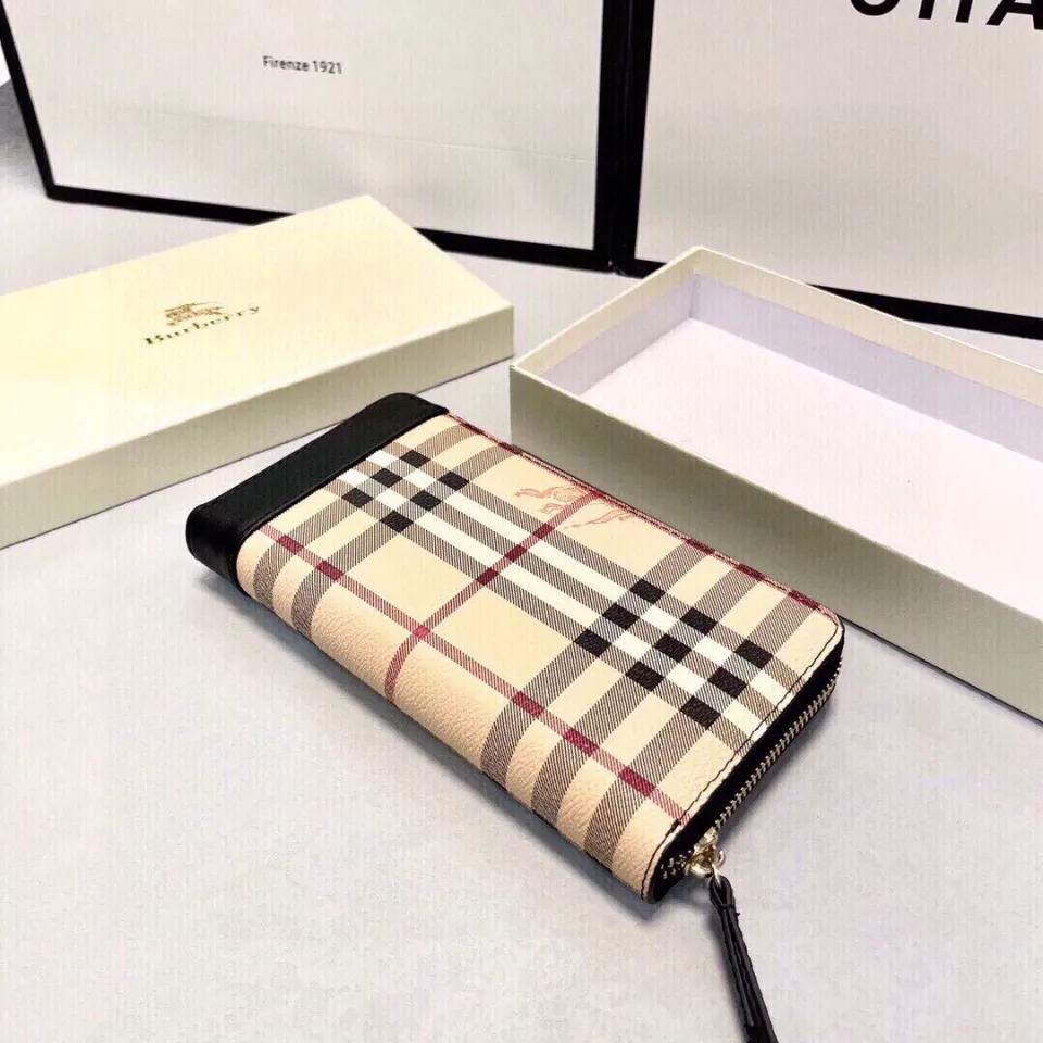 Original Gift Box Packaging)Burberry Men's and Women's Wallet British Retro  Long Wallet Zipper Clutch Multi-card Card Holder Coin Purse 20*10CM