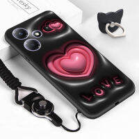 เคสโทรศัพท์สำหรับ Infinix 30 Hot 30i ร้อน30 Play แหวนใส่นิ้วสายคล้องคอลายการ์ตูนรูปหัวใจแบบสามมิติเคสโทรศัพท์ดีไซน์ซิลิโคนกันกระแทกโทรศัพท์ป้องกัน TPU