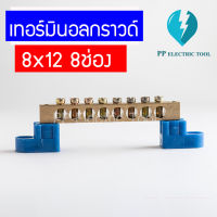 เทอร์มินอลกราวด์ บัสบาร์ทองเหลือง  บาร์กราวด์ บาร์นิวตรอน GROUNDING BUS-BAR ความหนาทองเหลือง 8X12mm 8 ช่อง (แถมฟรีขาพลาสติก 2 ด้าน)