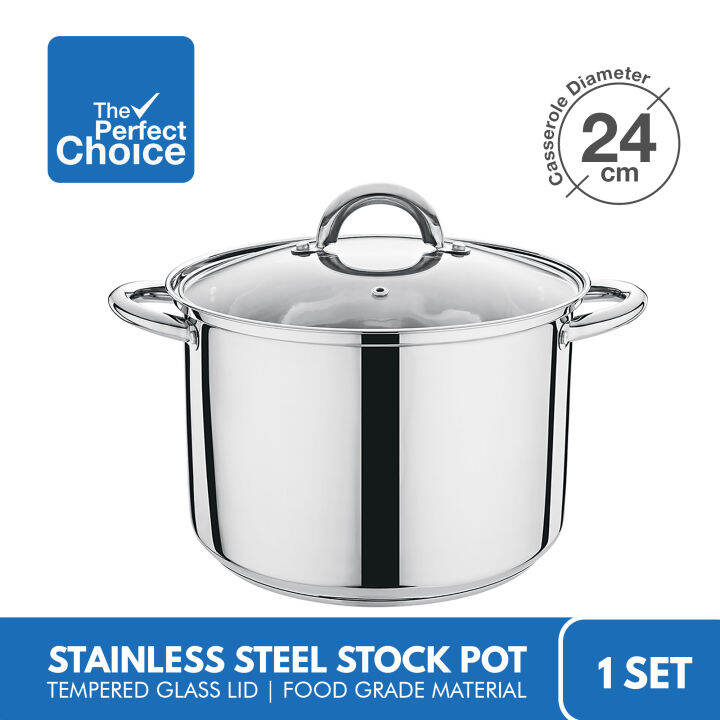 The Perfect Choice Stainless Steel Stock Pot 24cm Tempered Glass Lid
