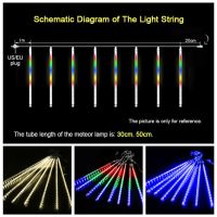 LED ฝนดาวตกหลอดไฟ50เซนติเมตร10หลอดกันน้ำฝนดาวตกไฟ LED เชือกกลางแจ้งตกแต่งคริสต์มาส