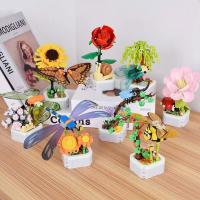 Building Block Toy DIY Flower Bouquet Sunflower Rose Building Flower Toy Gift Various Block Simulation Intellectual Flower Toy Insect Simulation L8V2