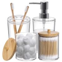 【jw】✿  Plastic Banheiro Acessórios Set Saboneteira Suporte Escova Cotonete Jar Organizer Decoração para Farmhouse 4Pcs