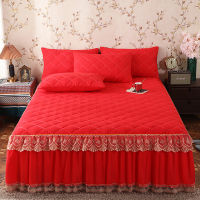 Thicken Quilted Lace Bed Skirt King Size Bed Spreads Solid Color Bedding Soft Warm All Season Bed Sheet Mattress Cover