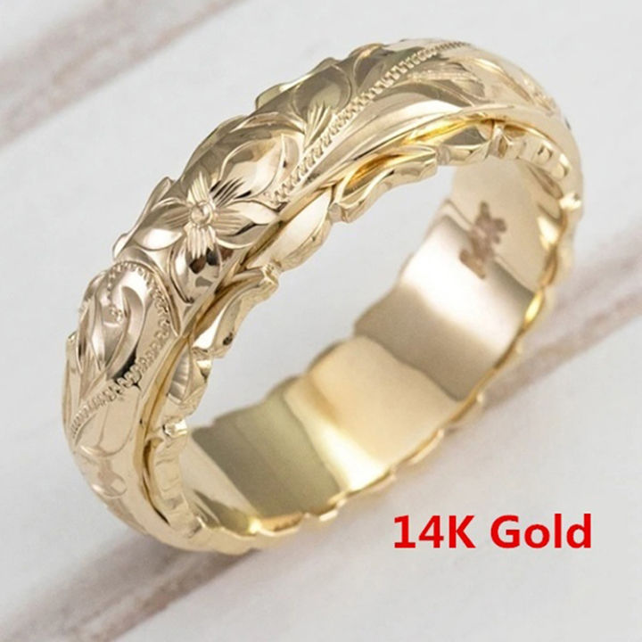 แหวนทอง14k-shiqinbaihuo-ของผู้หญิงของขวัญครบรอบแขวนดอกไม้แกะสลัก