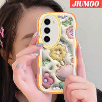 JIUMOO เคสปลอกสำหรับ Samsung S23บวก S23อัลตร้าแฟชั่น3D เคสโทรศัพท์ลวดลายขอบซิลิโคนเหลวดอกไม้สวยแบบนิ่มดั้งเดิมเคสป้องกันกล้องเลนส์คลุมทั้งหมดเคสฝาครอบเคสนิ่ม