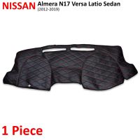 iBarod พรมคอนโซนหน้า แบบหนัง ด้ายแดง 1 ชิ้น สีดำ สำหรับ Nissan Almera N17 Versa Latio Sedan ปี 2012-2019