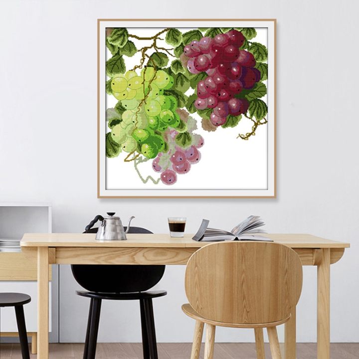 grapes-on-the-tree-still-life-pattern-cross-stitch-diy-needlework-kits-11ct-canvas-print-fabric-embroidery-set
