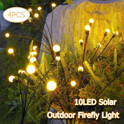 Didihou ไฟหิ่งห้อยพลังงานแสงอาทิตย์กลางแจ้ง,มี10หลอด LED โคมไฟในสวนทิวทัศน์ตกแต่งสวนคริสต์มาสปีใหม่4ชิ้น