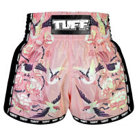 กางเกงซ้อมมวยกางเกงมวย กางเกงมวยไทย กางเกงกีฬา TUFF Muay Thai Boxing Shorts Pink Retro Style Birds and Roses Vintage Drawing