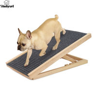 Studyset IN stock Pet Dog Ramp Ladder Natural Pine Wooden Lightweight Folding Anti-skid Adjustable 2 Height Climbing Ladder