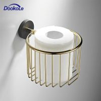 DOOKOLE Solid Brass Toilet Paper Holder Wall Mount  Gold Bathroom Tissue Roll Basket Storage Rack (Toilet Paper Basket) Toilet Roll Holders