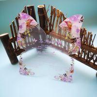 Creative Wedding Invitation Card 3d Laser Cut Acrylic Invitations Floral Butterfly Design Lilac