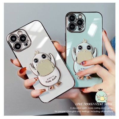 เคส ขาตั้งเป็ด สำรับรุ่น iPhone 14 pro max 13 13pro 13promax 12 12promax 11 7plus 8plus 7+ 8+ นิ่มเคสสิชิโคนขอบตรงกันกล้อง