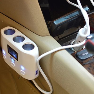 Rbb สีขาว 4in1ที่ขยายช่องชาร์จไฟในรถยนต์พร้อมจอแสดงอุณหภูมิ รุ่น cs022 ประโยชน์เพื่อใช้ในการขยายช่องจุดบุหรี่ในรถยนต์ และชาร์จโทรศัพท์มือ