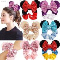 ☂✸ Mouse Ears Scrunchies Velvet Sparkle Sequin Bows Hair Scrunchies Hair Ties Elastic Rubber Bands Ponytail Holders for Women Girl