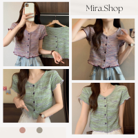 Mira_shop เสื้อครอป ผ้ายืด กระดุม มาใหม่พร้อมส่ง 5532#