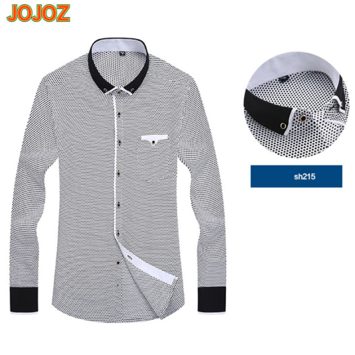 jojoz-เสื้อยืดแขนยาวผู้ชาย-เสื้อคาร์ดิแกนเข้ารูปพอดีธุรกิจเสื้อผ้าลายจุดลำลอง