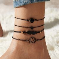 Fashion Black Multi layer Anklet Heart Shell Leaf Lotus Anklet Beaded Chain Summer Beach Foot Accessories For Women Jewelry Gift